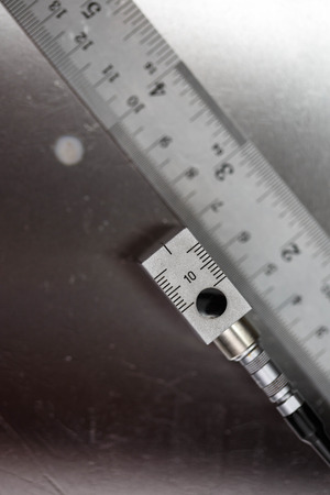 Calibration angle beam probe with calibration blockの写真素材