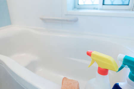 Pure white bathtub freshly washedの写真素材