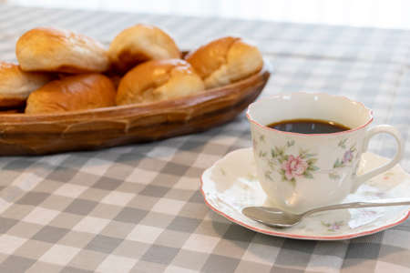 Bread and hot coffee for breakfast