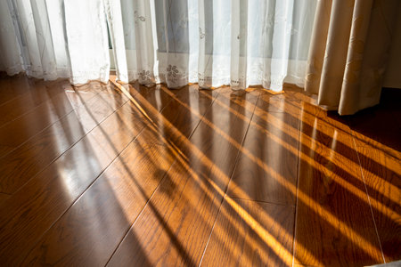 Sunlight through the window and the shadow of the curtainの写真素材