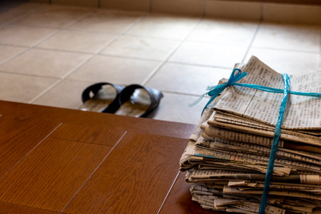 Old newspapers in the entrance hallの写真素材