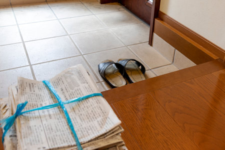 Old newspapers in the entrance hallの写真素材