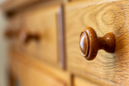 Wooden drawer and handle of the cabinetの写真素材