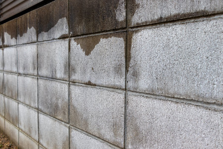 Close up on the surface of the concrete block wallの写真素材