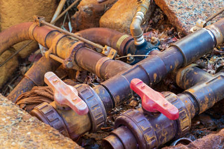 Old piping and valve that colored brown