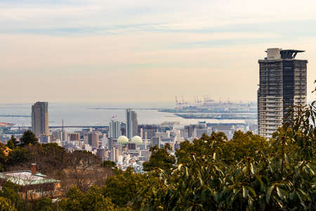 Kobe cityscape seen from the observatory on the mountainの写真素材