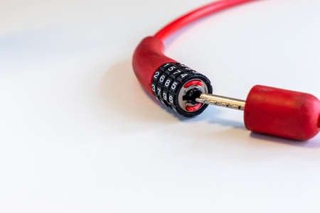 Red wire with dial lockの写真素材