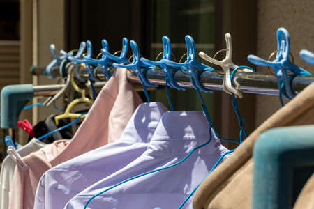 Laundry hung on an outdoor laundry pole
