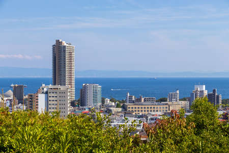 The city of Kobe and the blue sea seen from the mountain