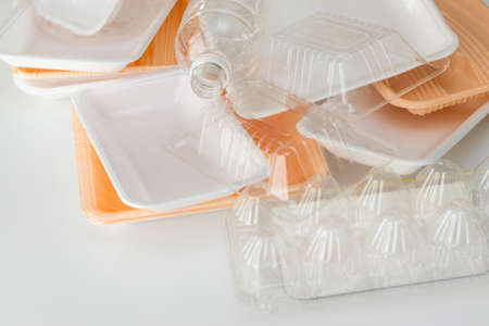 Lots of used plastic packaging container