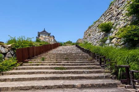 The road leading to the main enclosure of Akashi Castleのeditorial素材