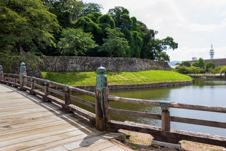Water moat and wooden bridge of Hikone Castleのeditorial素材