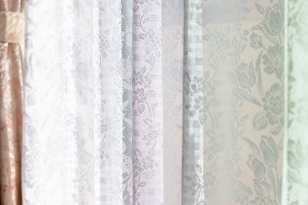 White lace curtain to block the bright sunlightの写真素材