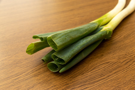 Close up on Japanese leek leavesの写真素材