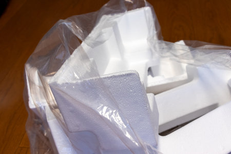 White styrofoam in a clear plastic bagの写真素材
