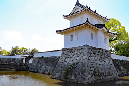 Corner turret on stone wall in Ako Castleの写真素材