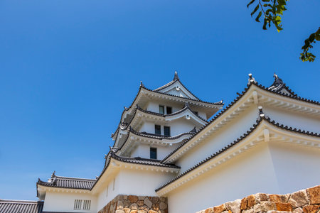 White castle tower and blue skyの写真素材