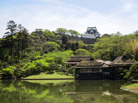 Hikone Castle and Japanese garden in summerの写真素材