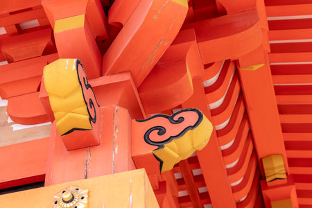 Decorations on a pillar in traditional Japanese architecture