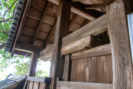 Structure that supports the roof of traditional Japanese wooden buildingの写真素材