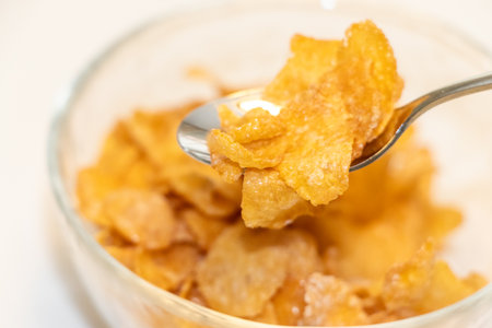 Corn flakes in a bowlの写真素材