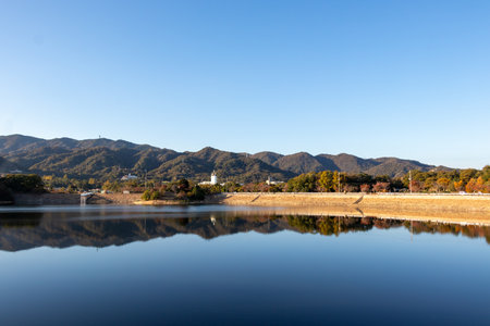 Kitayama Reservoir in autumn, Nishinomiya, Japanの写真素材