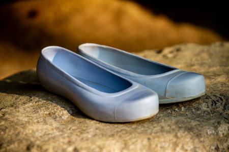 Wedding shoes on the stone. Shallow depth of field.