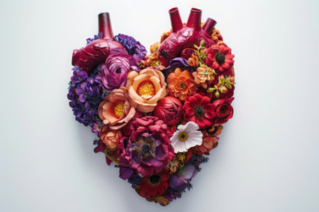 heart in the form of flowers. white background. created by aiの写真素材
