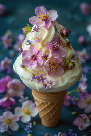 ice cream with flowers on it. created by aiの写真素材