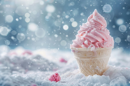 Creative ice cream with snow background. holiday mood. copy space. created by aiの写真素材