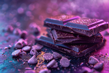Creative chocolate bars. Neon background. Created by aiの写真素材