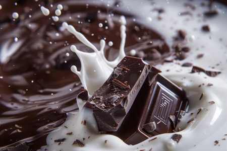 Chocolate melted in cream with milk splash. background. Ready for package design. Created by aiの写真素材