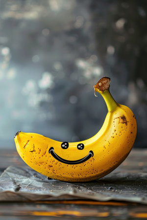 A top down view of bananas in the shape of a happy face. Created by ai.の写真素材