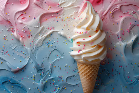 Ice cream cone on colorful background, gelato, summer concept. free copy space. Created by aiの写真素材