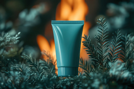 group of cosmetics products. Empty tubes for cosmetics. Christmas, winter presentation. Top view. Created by aiの写真素材