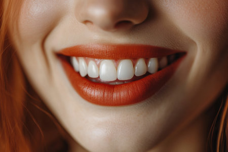 Beautiful female smile after teeth whitening procedure. Dental care. Dentistry concept. Created by aiの写真素材