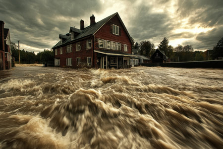Flood in village. Created by ai