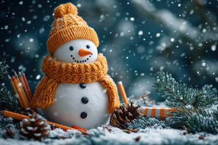 School decoration with school supplies. Winter mood. Free copy spaceの写真素材