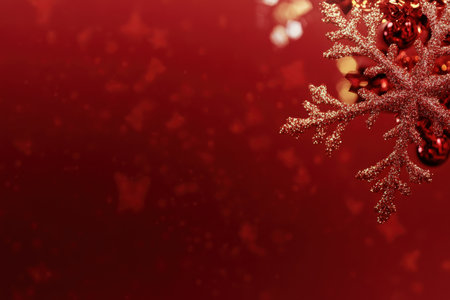 Winter holiday theme. Red background. Free copy space.の写真素材
