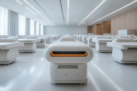 Group of machines neatly placed in a lab.の写真素材