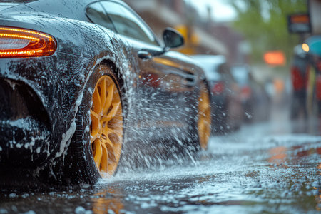 modern car washing using high pressure water.の写真素材