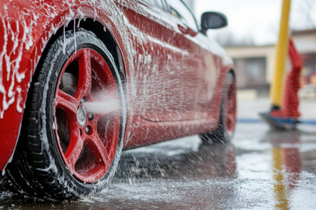 modern car washing using high pressure water.の写真素材