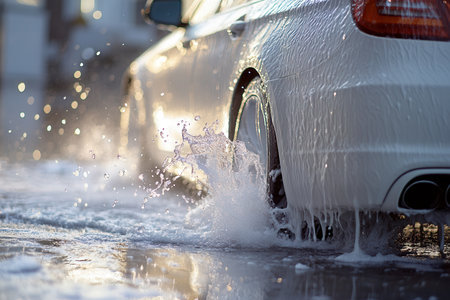 modern car washing using high pressure water.Created by aの写真素材