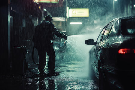 modern car washing using high pressure water.Created by aの写真素材