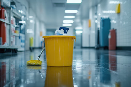 bucket, mop, detergents. cleaning company. cleaning service, bathroom conceptの写真素材