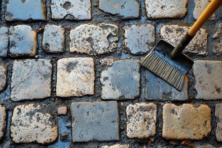 Close up. cleaning paving stonesの写真素材