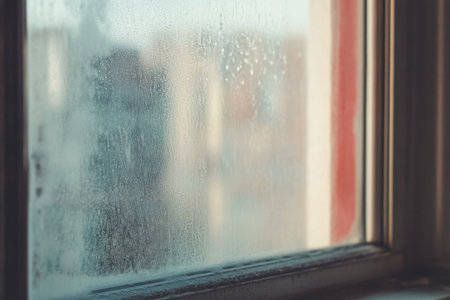 Drops of condensation on the window. Fragment of window with water condensation on the glass.