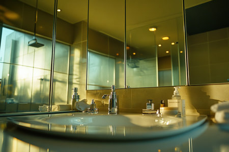 Shiny, streak-free mirrors reflecting a tidy, organized room. created by aiの写真素材