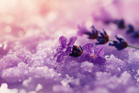 Lavender flowers and the bath salt - beauty treatment. Created by aiの写真素材