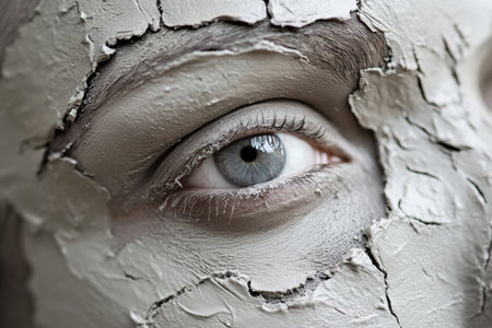 Close-up of clay face green mask with flowers.